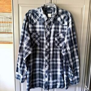 Wrangler Western Retro Plaid Single Stitch Snap Long Sleeve‎ Tall Shirt,Blue,3XT